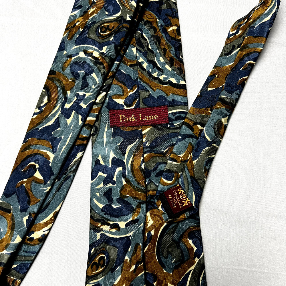 Park Lane 100% Italian‎ Silk Necktie Blue Brown Cream Abstract Artsy Career Wear